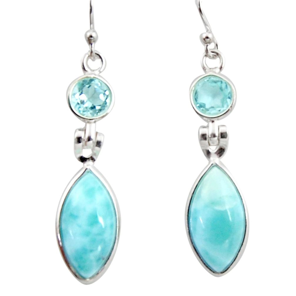 12.52cts natural blue larimar topaz 925 sterling silver dangle earrings r14759