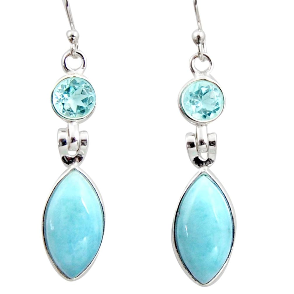 13.13cts natural blue larimar topaz 925 sterling silver dangle earrings r14760