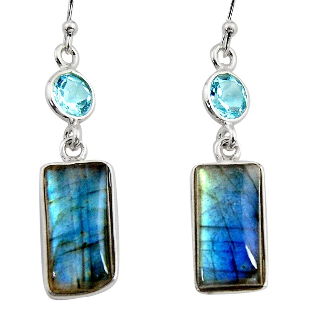 925 silver 13.13cts natural blue labradorite topaz dangle earrings r14788