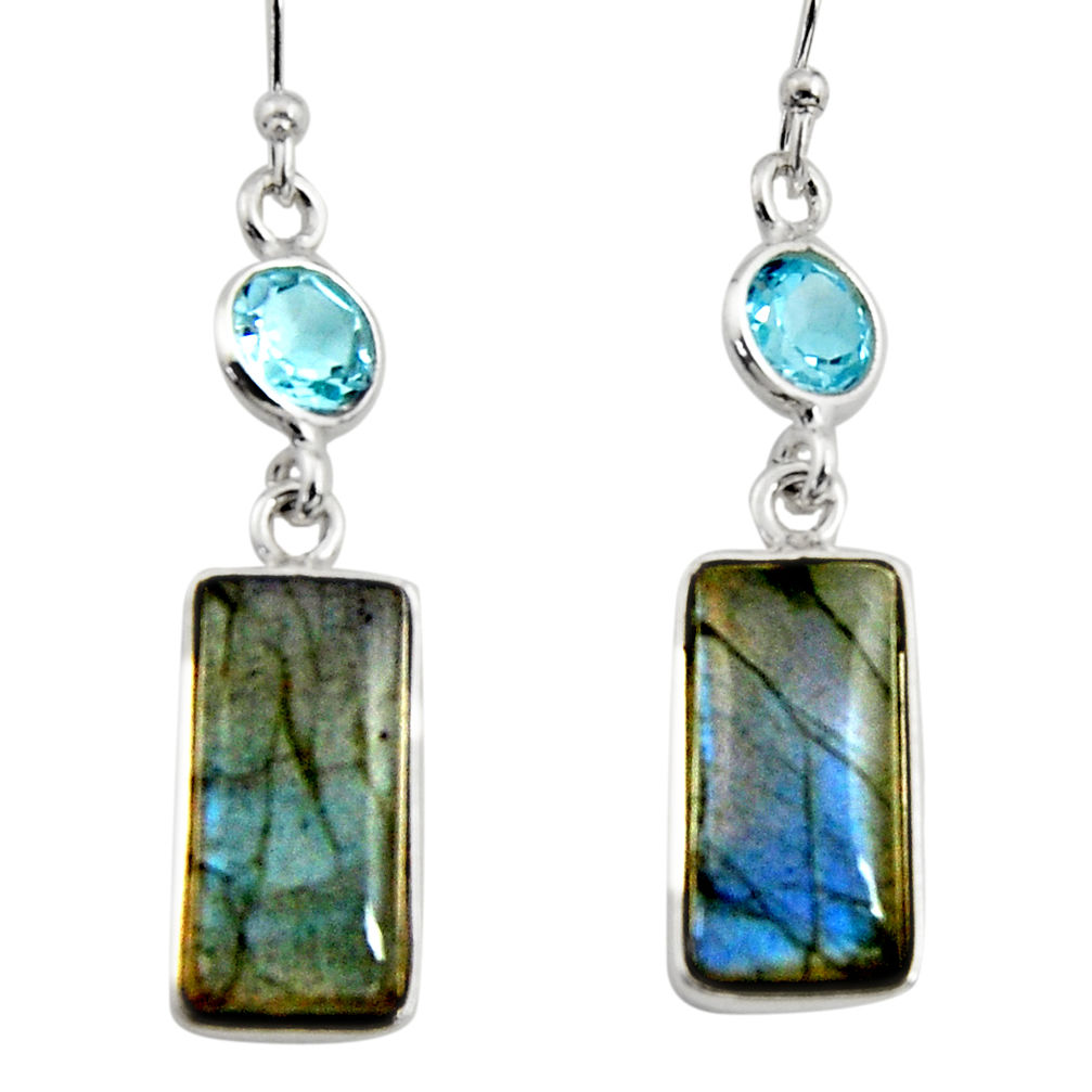 13.69cts natural blue labradorite topaz 925 silver dangle earrings r14796