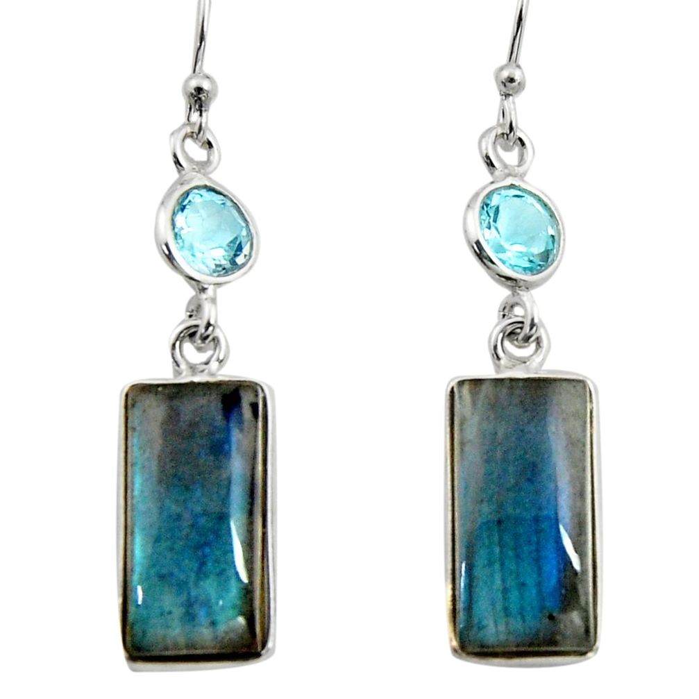 14.67cts natural blue labradorite topaz 925 silver dangle earrings r14799