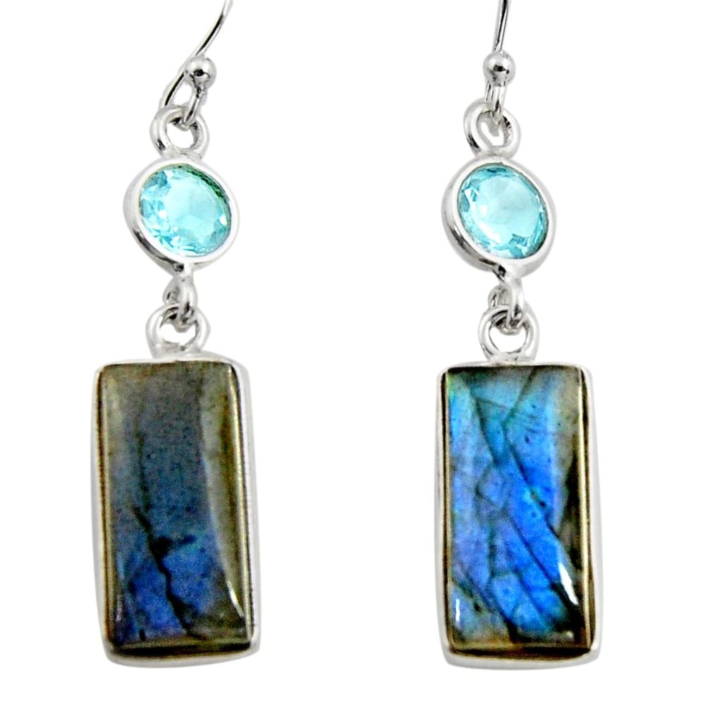14.81cts natural blue labradorite topaz 925 silver dangle earrings r14800