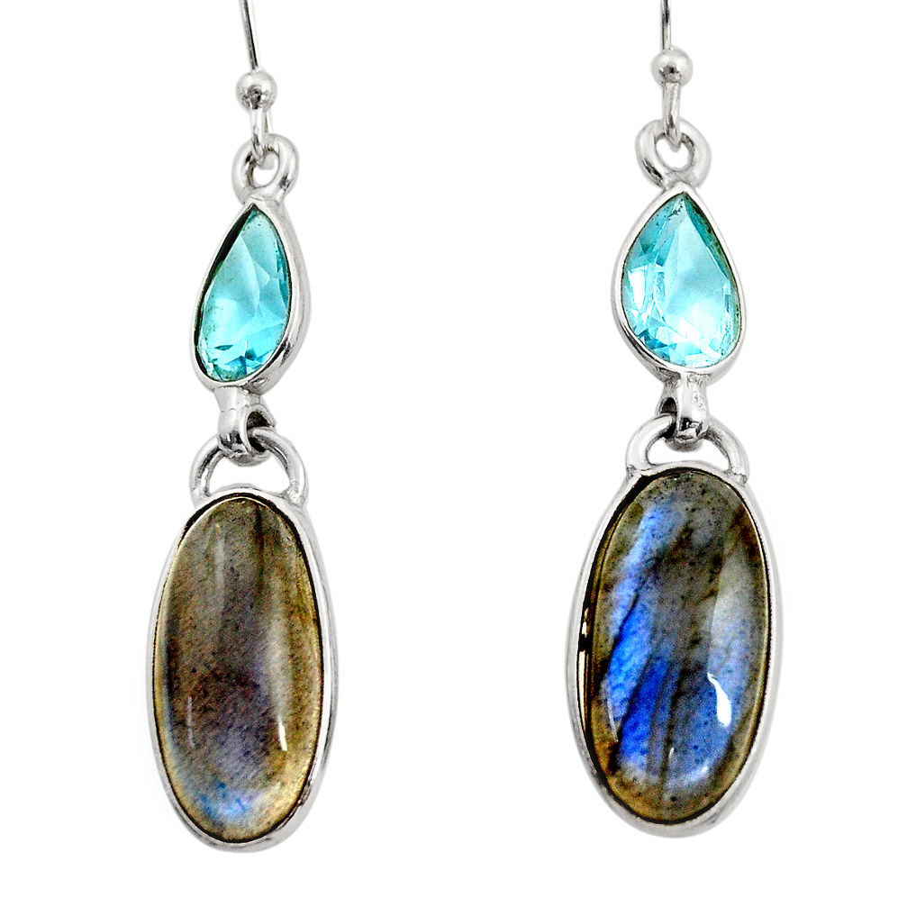 925 silver 12.96cts natural blue labradorite topaz dangle earrings r14807