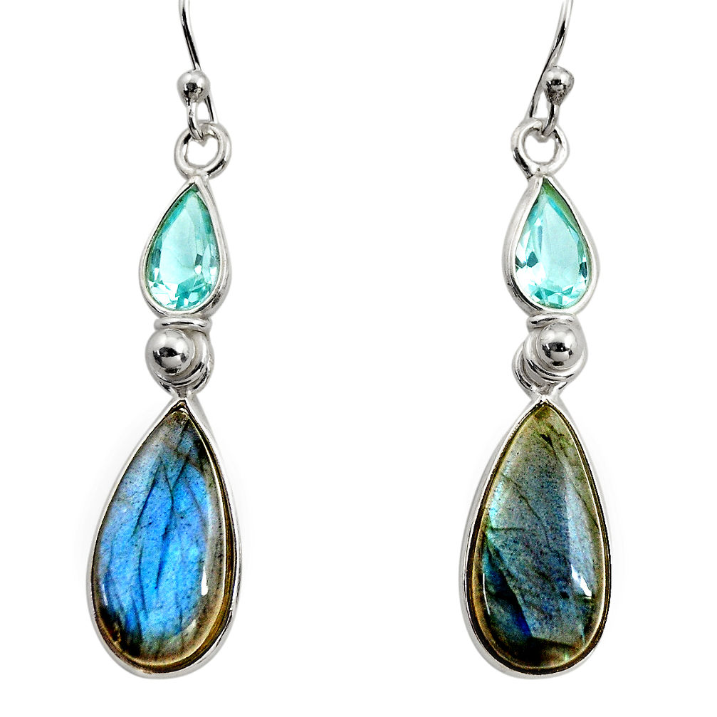 12.35cts natural blue labradorite topaz 925 silver dangle earrings r14809