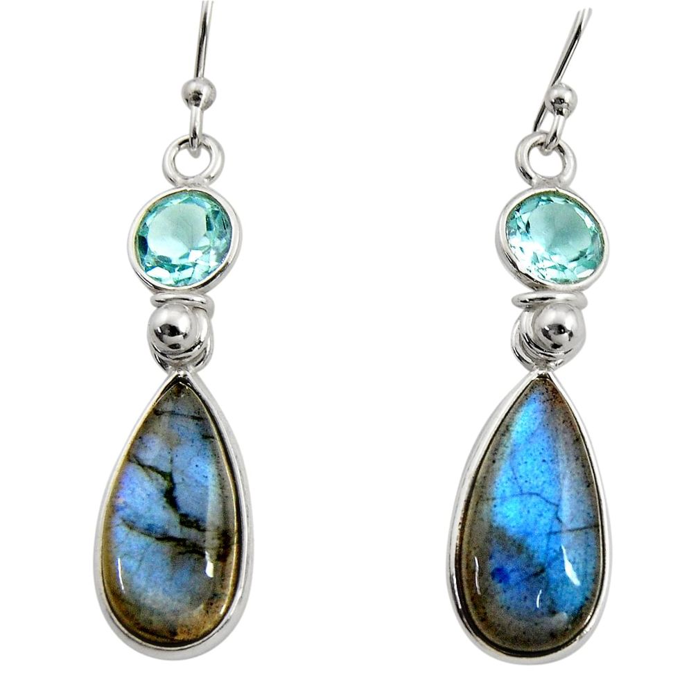 12.99cts natural blue labradorite topaz 925 silver dangle earrings r14813