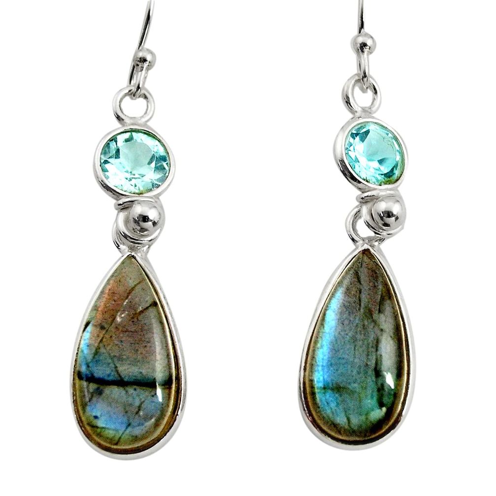 14.18cts natural blue labradorite topaz 925 silver dangle earrings r14817