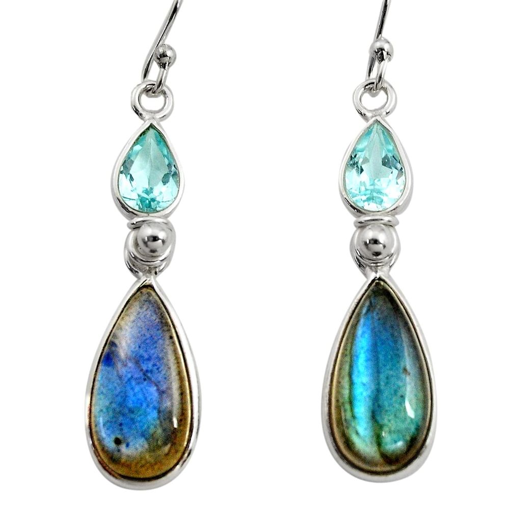 925 silver 13.57cts natural blue labradorite topaz dangle earrings r14818
