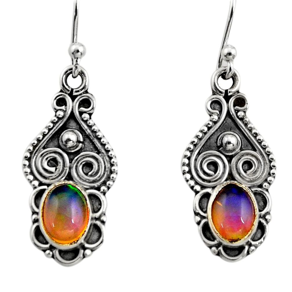 3.03cts natural multi color ethiopian opal 925 silver dangle earrings r14821