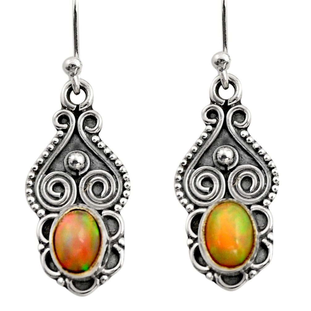 3.21cts natural multi color ethiopian opal 925 silver dangle earrings r14822
