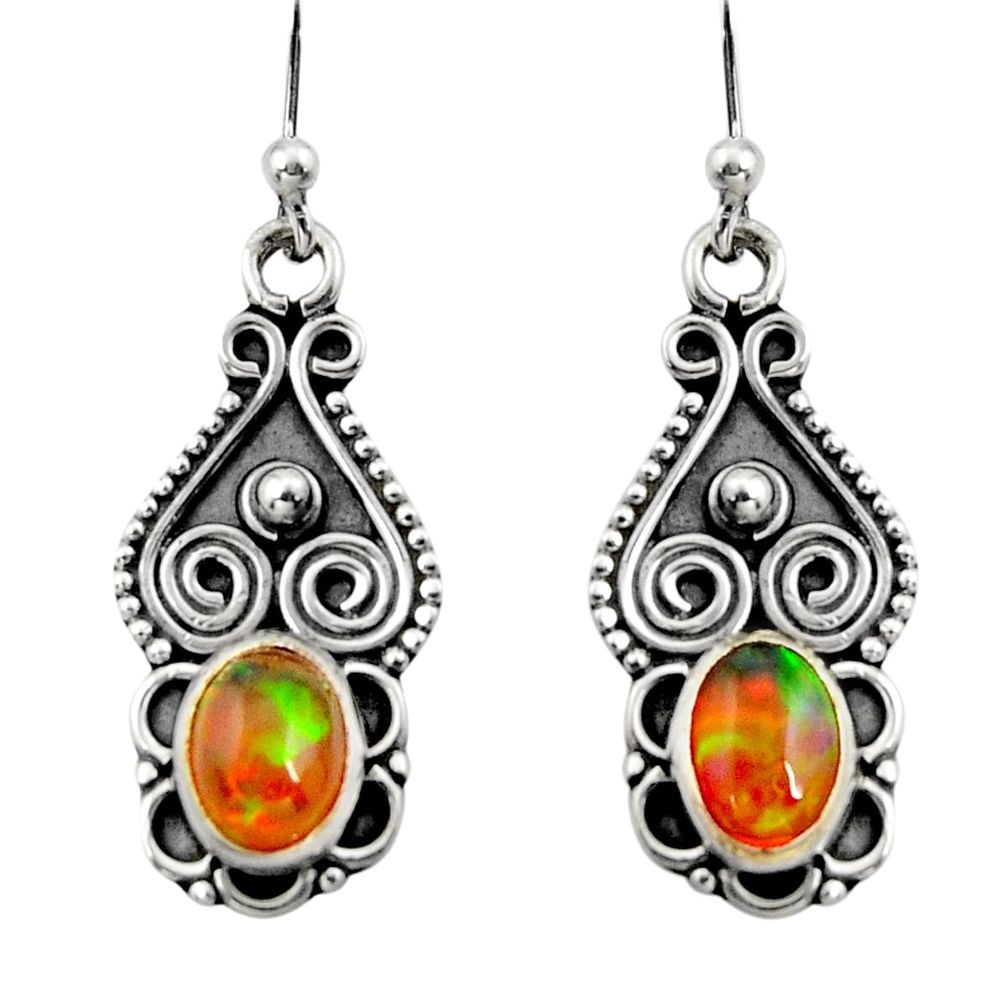 3.42cts natural multi color ethiopian opal 925 silver dangle earrings r14823