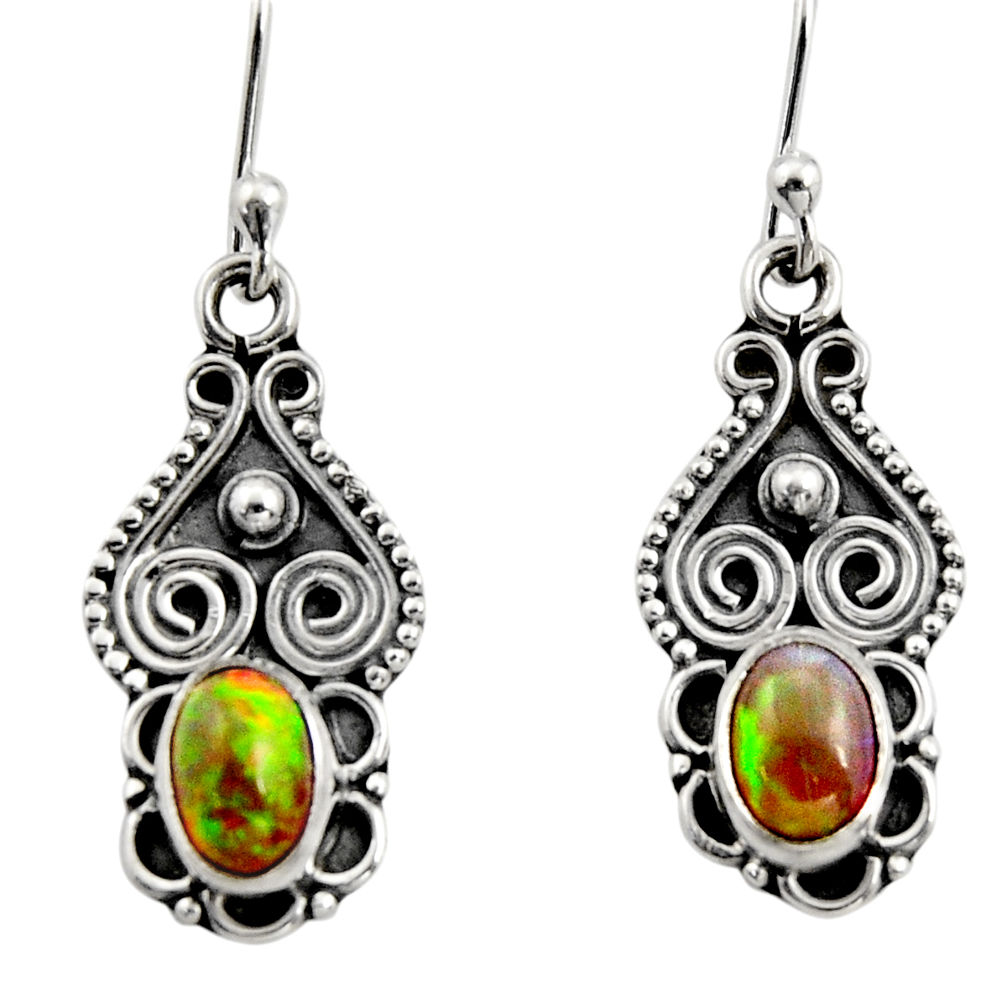 3.42cts natural multi color ethiopian opal 925 silver dangle earrings r14826