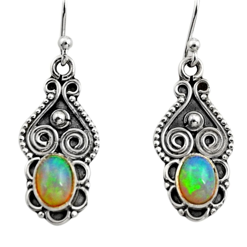 925 silver 3.17cts natural multi color ethiopian opal dangle earrings r14828