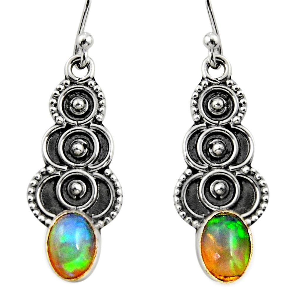 3.03cts natural multi color ethiopian opal 925 silver dangle earrings r14830