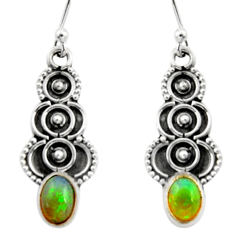 3.03cts natural multi color ethiopian opal 925 silver dangle earrings r14832