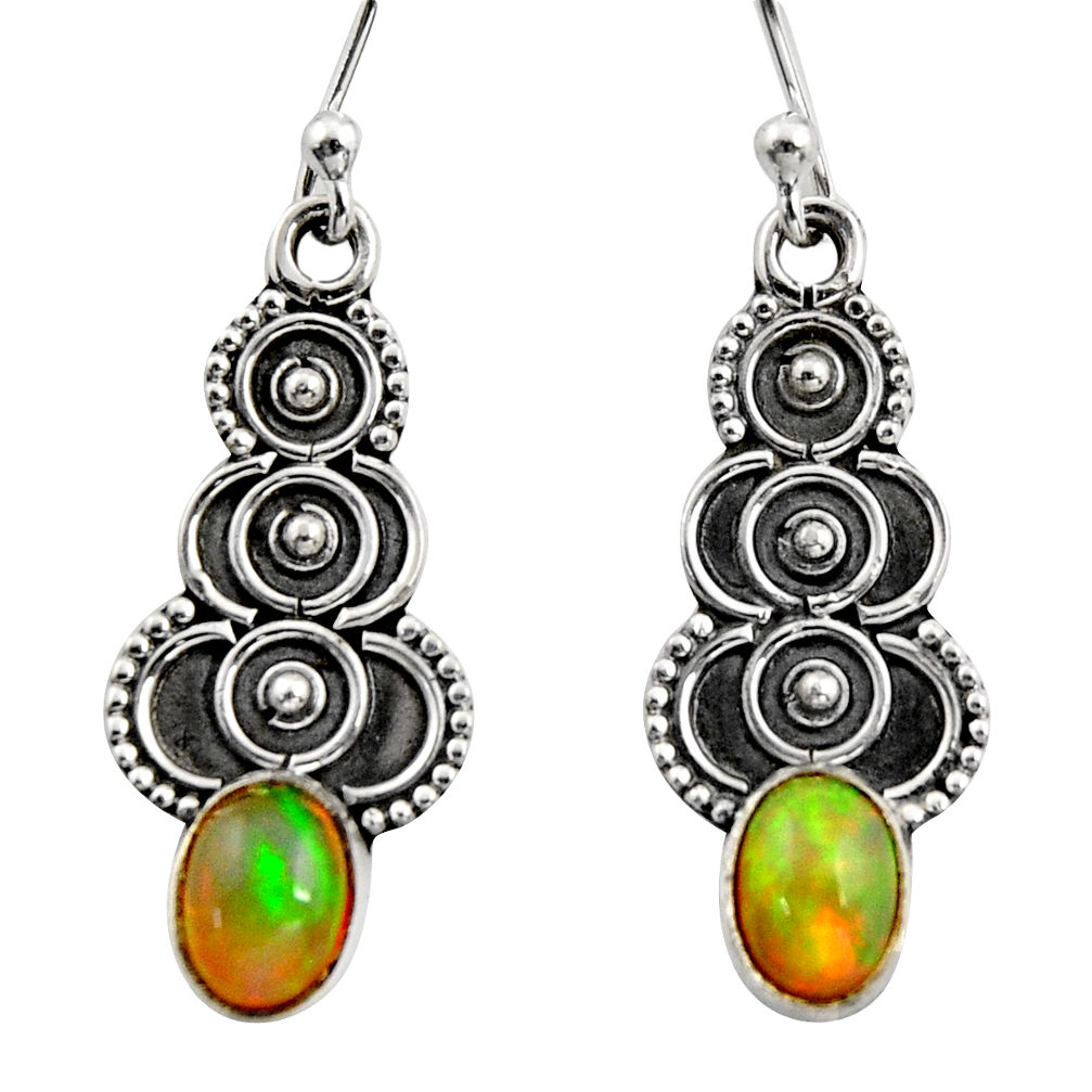 925 silver 2.99cts natural multi color ethiopian opal dangle earrings r14833