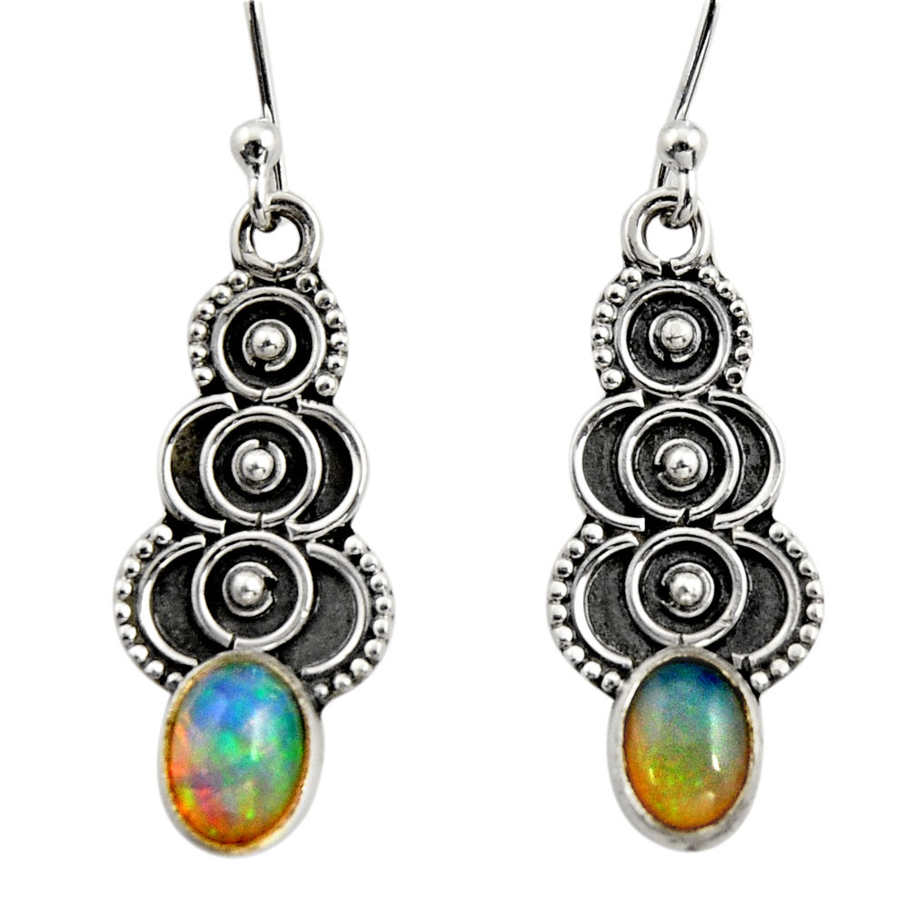 3.03cts natural multi color ethiopian opal 925 silver dangle earrings r14834