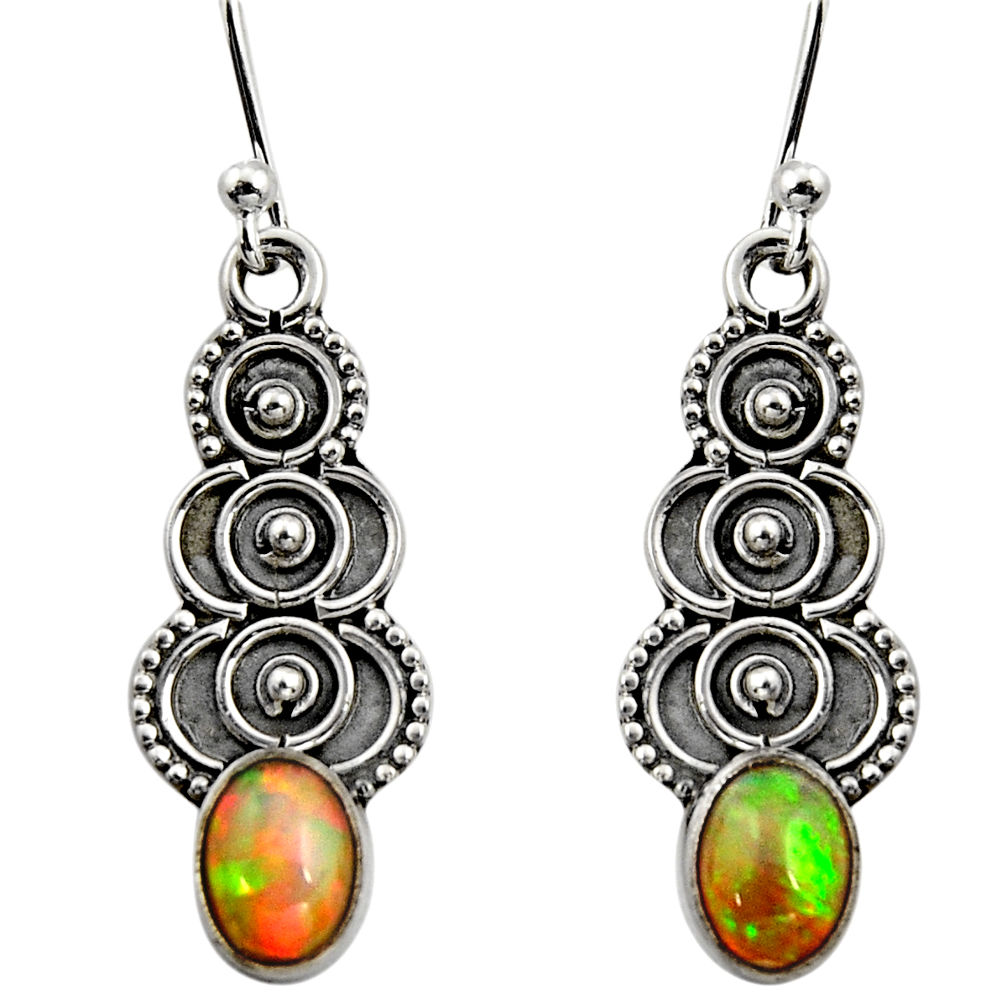 3.18cts natural multi color ethiopian opal 925 silver dangle earrings r14835