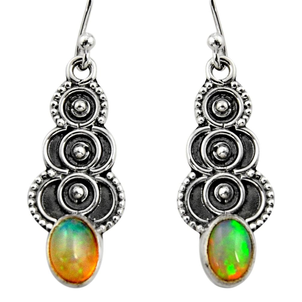3.01cts natural multi color ethiopian opal 925 silver dangle earrings r14836