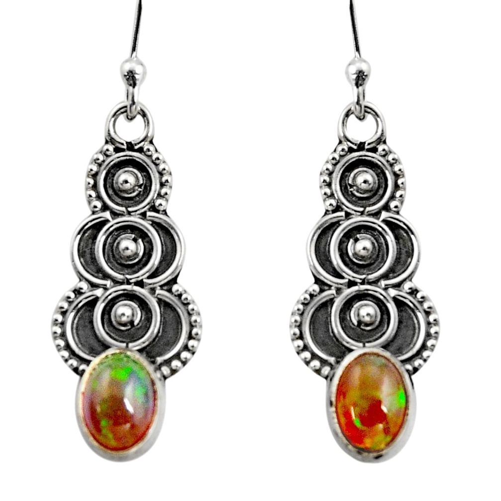 925 silver 3.03cts natural multi color ethiopian opal dangle earrings r14837