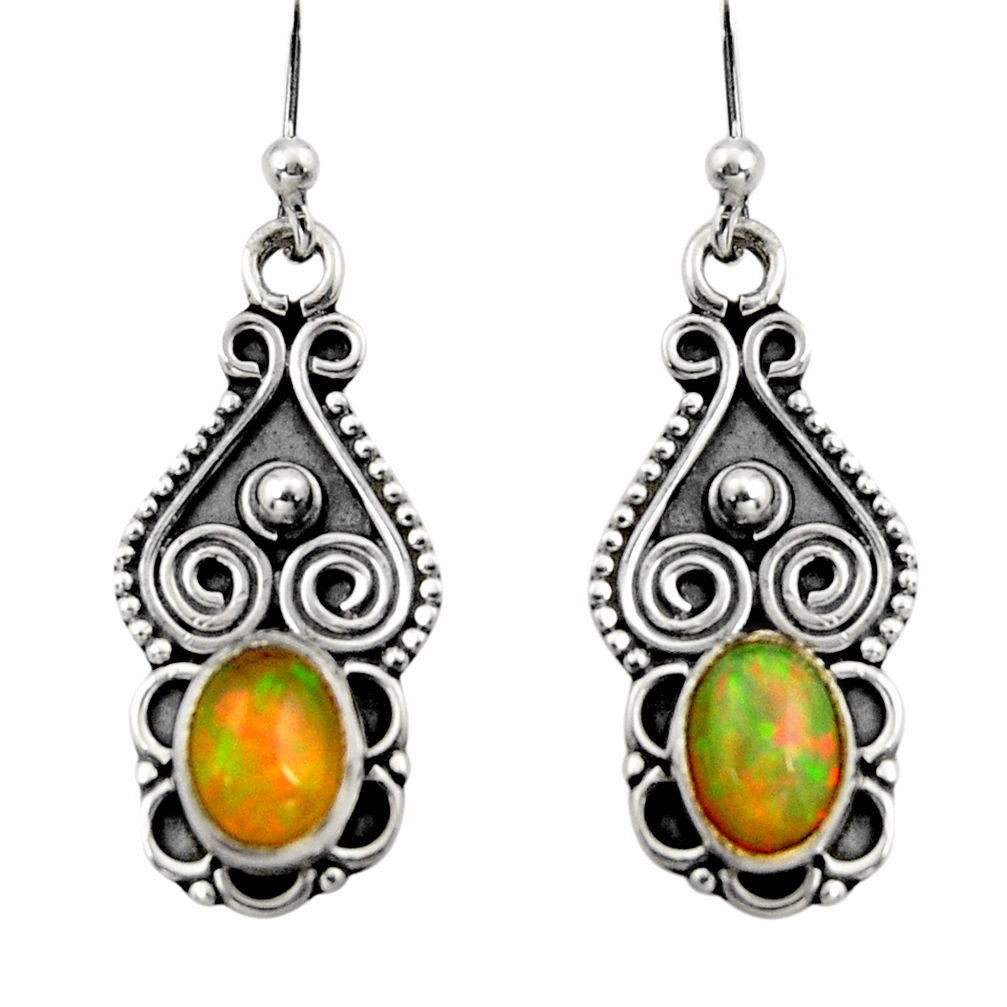 3.18cts natural multi color ethiopian opal 925 silver dangle earrings r14838