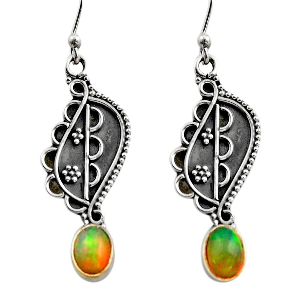 3.31cts natural multi color ethiopian opal 925 silver dangle earrings r14841