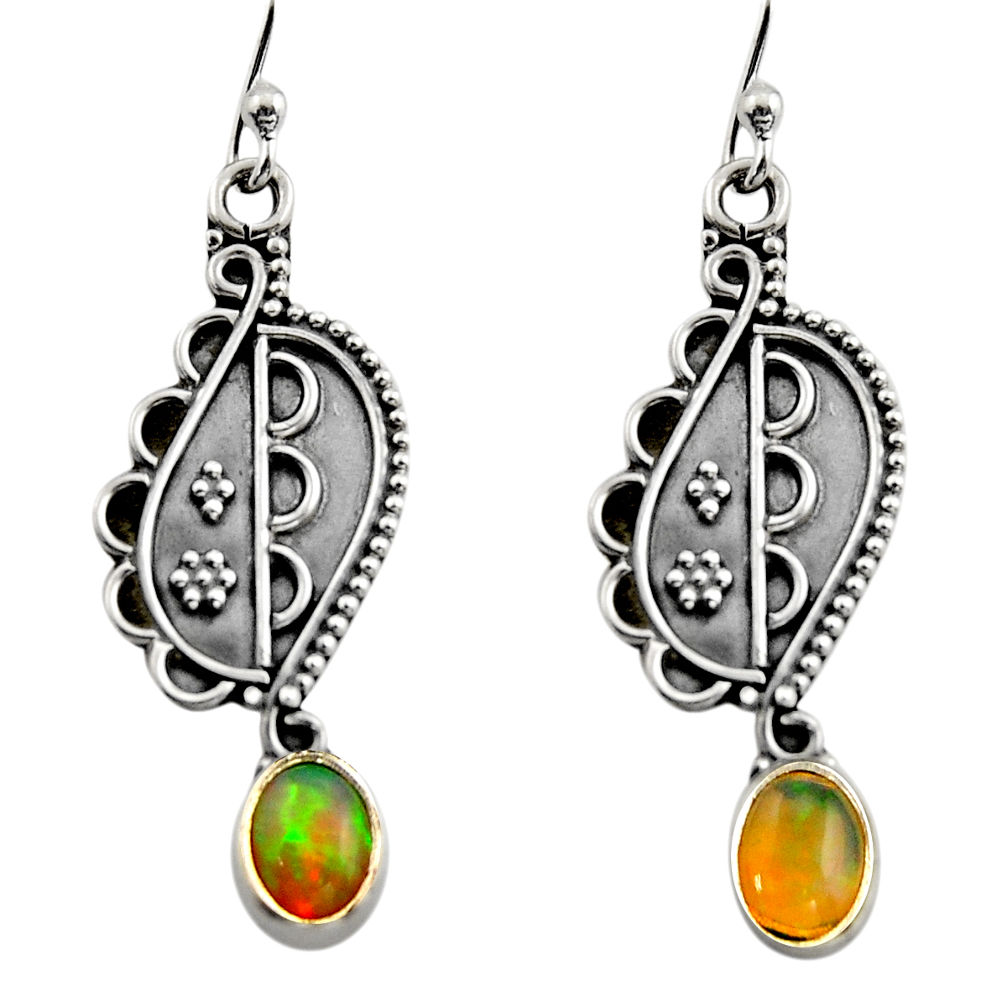 3.29cts natural multi color ethiopian opal 925 silver dangle earrings r14842