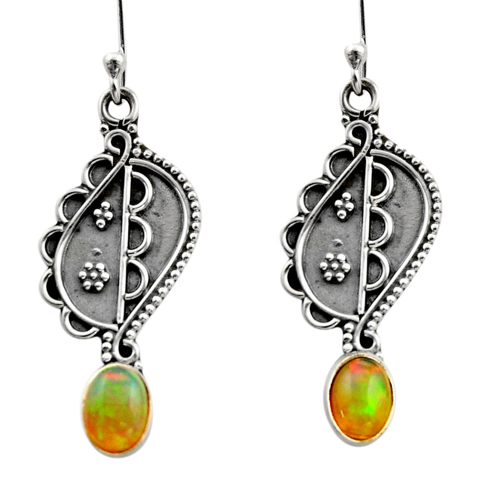 3.51cts natural multi color ethiopian opal 925 silver dangle earrings r14843