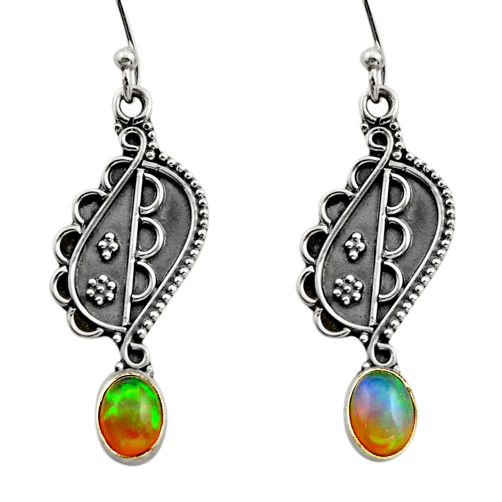 925 silver 3.32cts natural multi color ethiopian opal dangle earrings r14844
