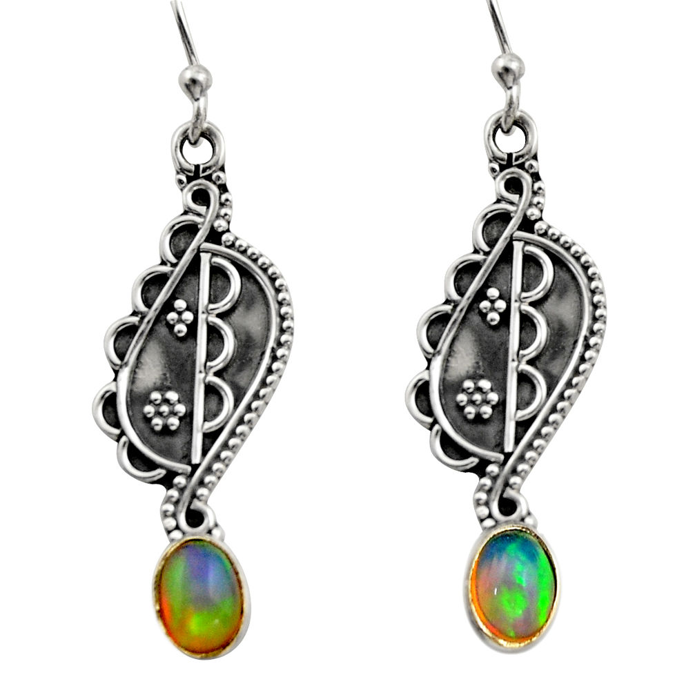 3.29cts natural multi color ethiopian opal 925 silver dangle earrings r14845