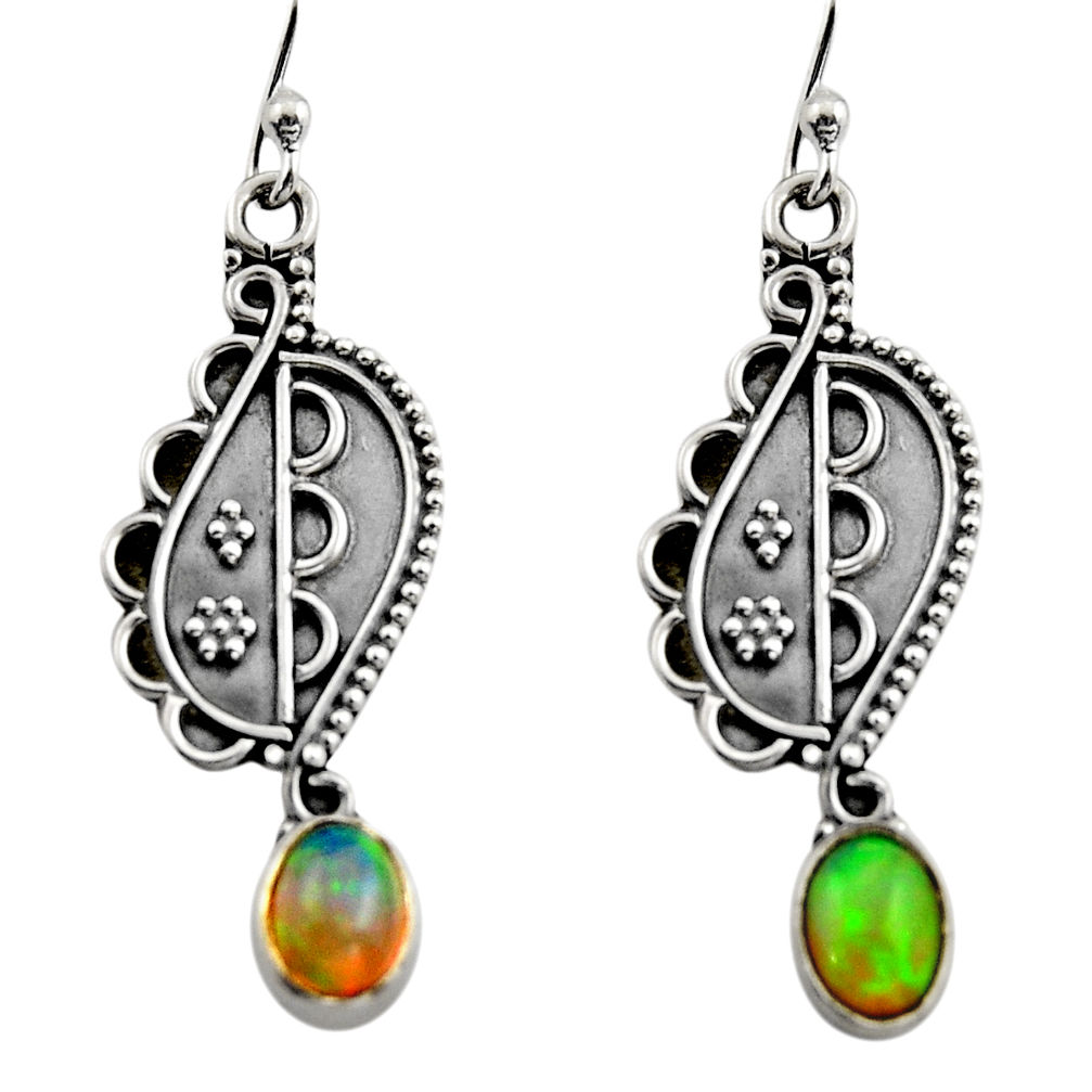 3.29cts natural multi color ethiopian opal 925 silver dangle earrings r14847