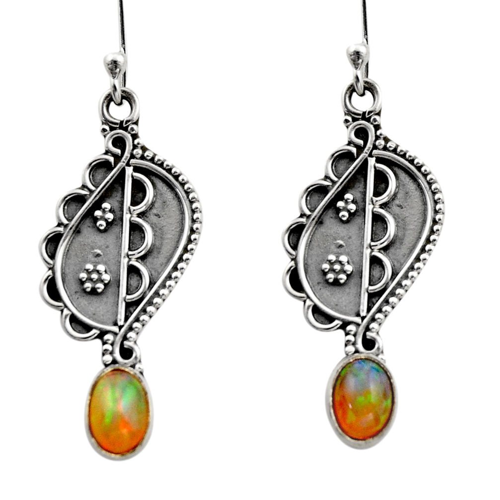 925 silver 3.29cts natural multi color ethiopian opal dangle earrings r14848