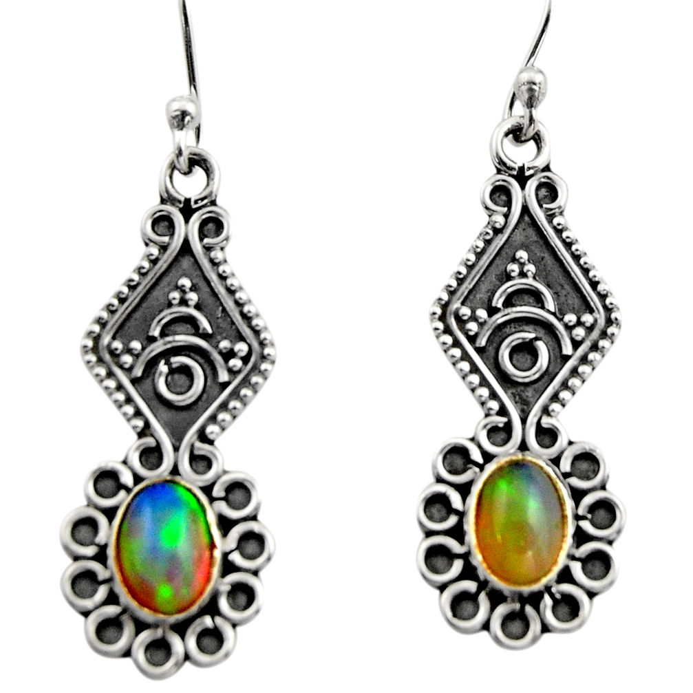 3.64cts natural multi color ethiopian opal 925 silver dangle earrings r14851