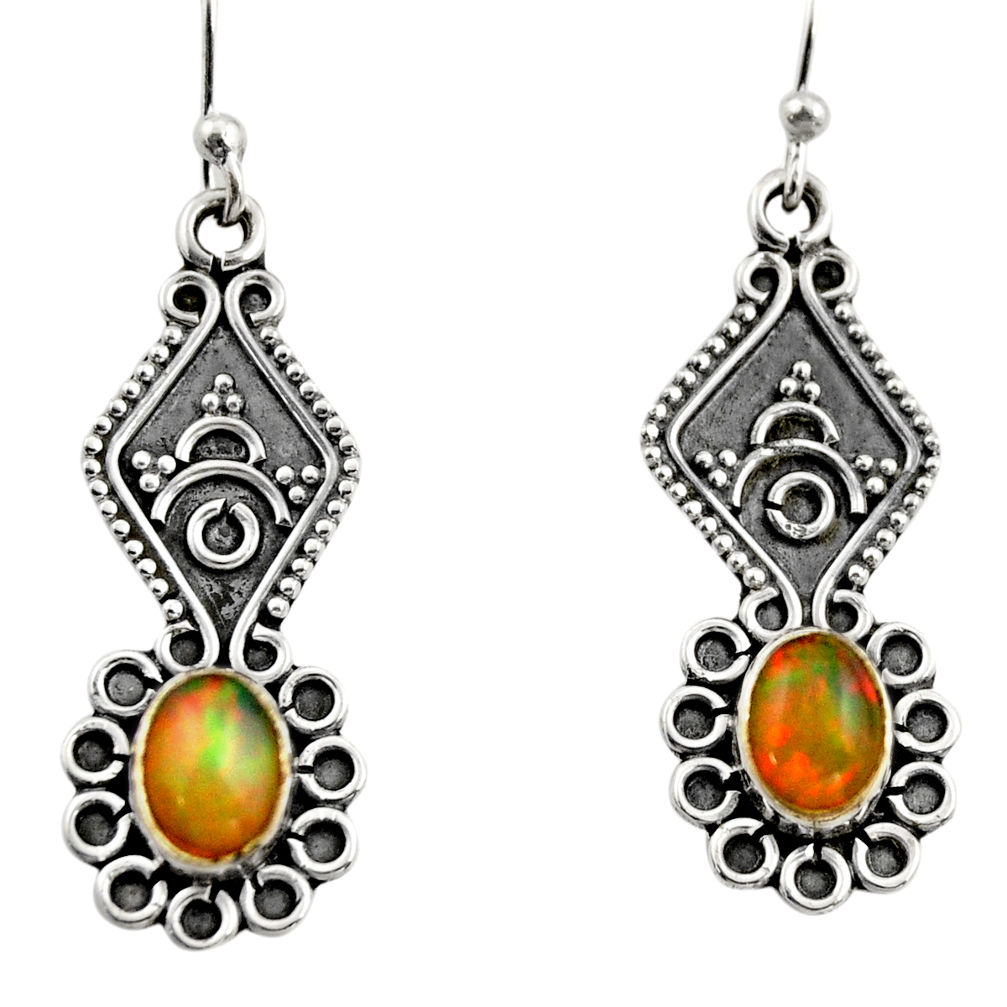 3.65cts natural multi color ethiopian opal 925 silver dangle earrings r14853