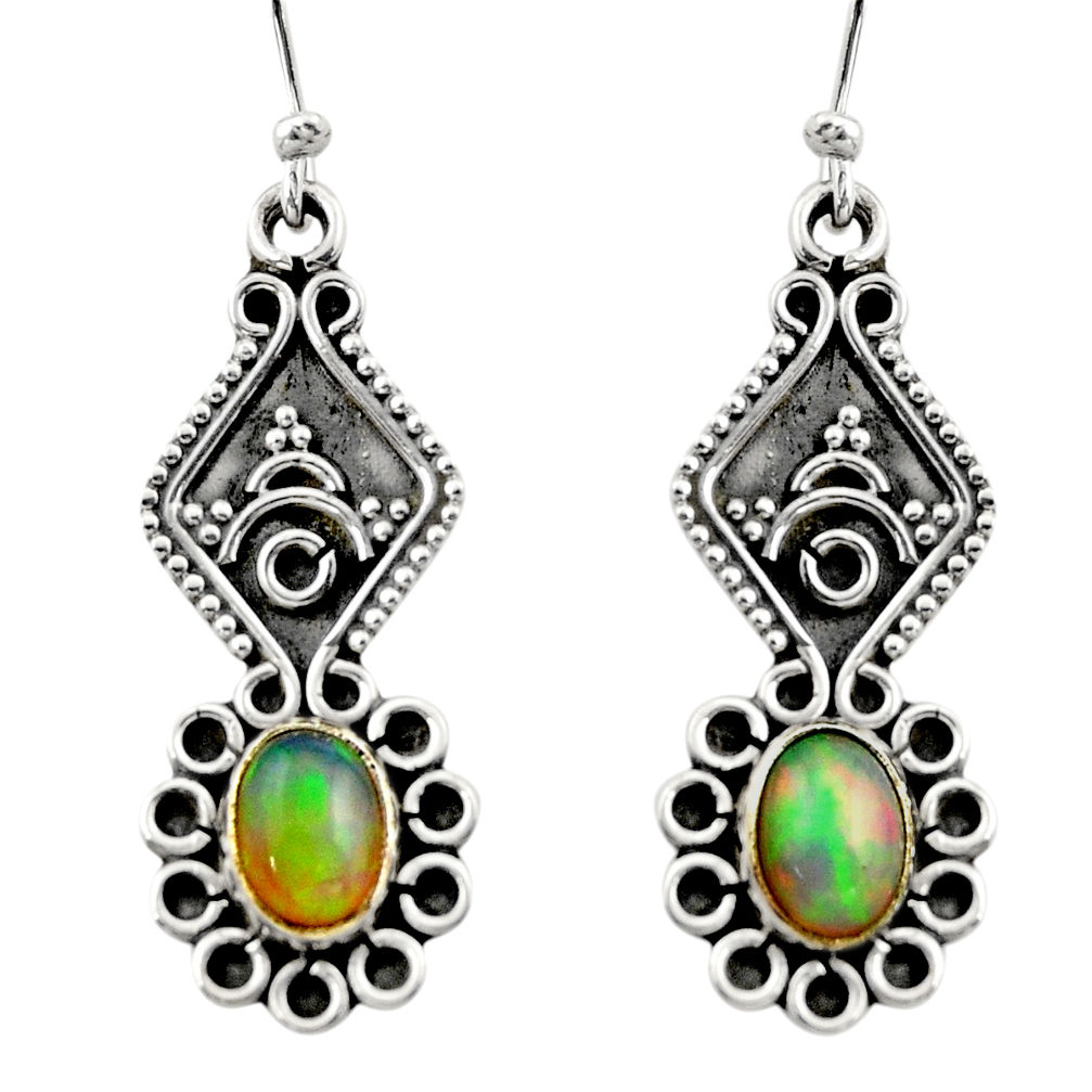 3.66cts natural multi color ethiopian opal 925 silver dangle earrings r14855