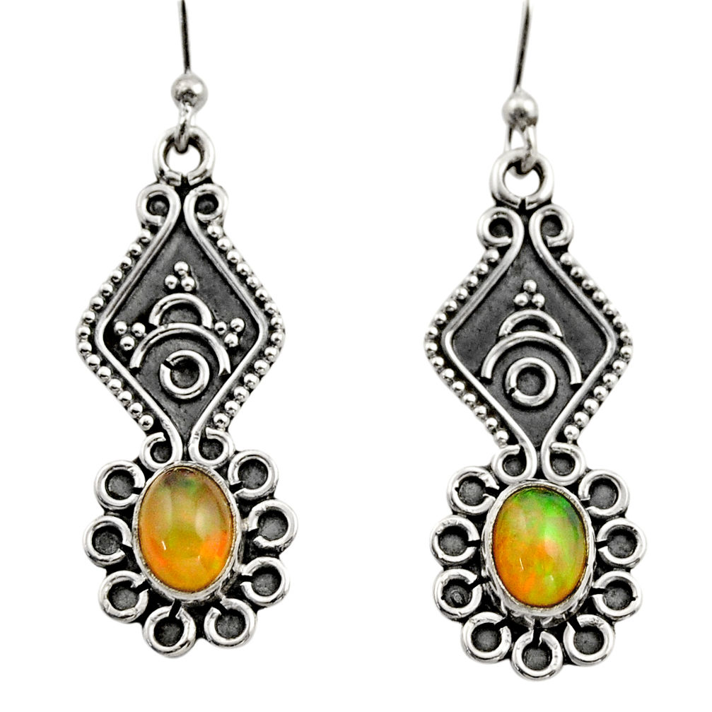 3.65cts natural multi color ethiopian opal 925 silver dangle earrings r14857