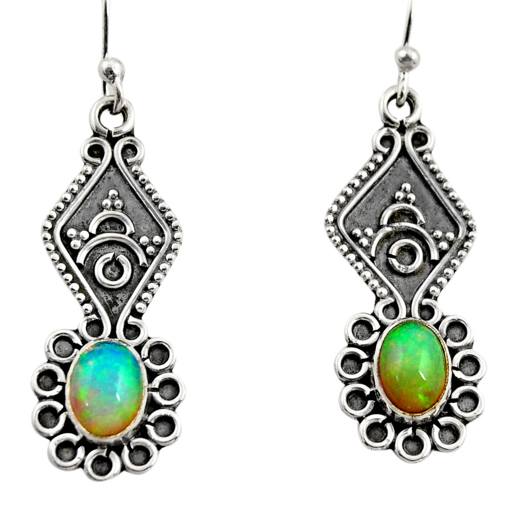 3.64cts natural multi color ethiopian opal 925 silver dangle earrings r14858