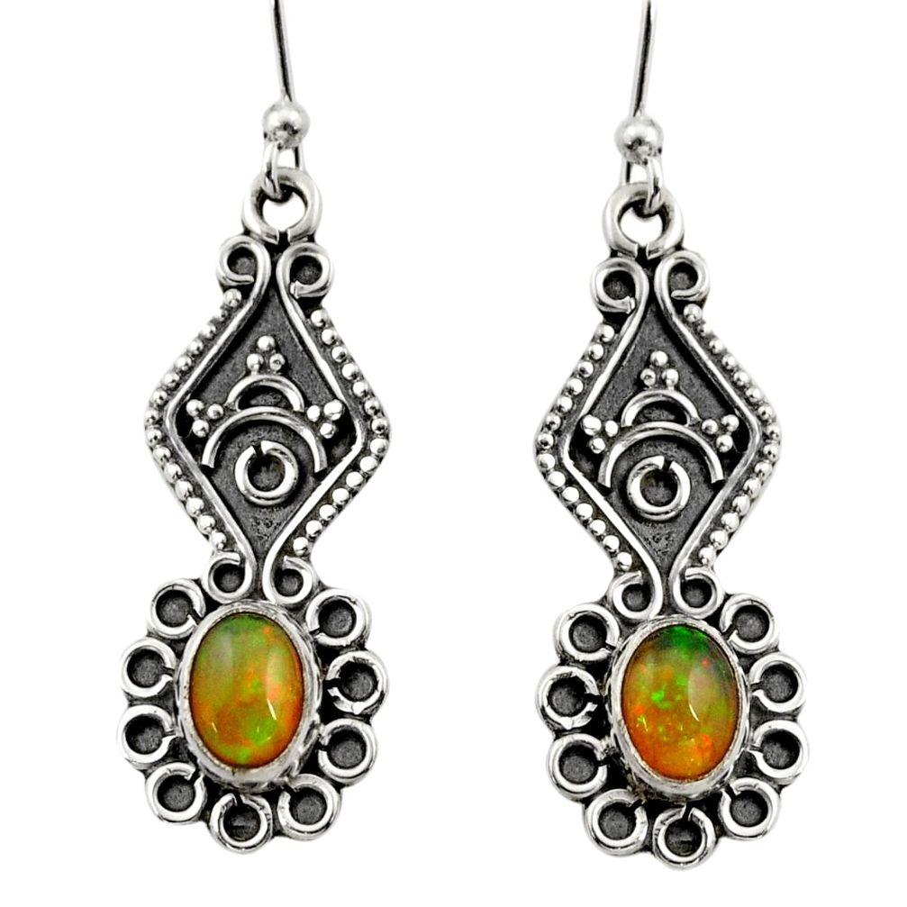 3.87cts natural multi color ethiopian opal 925 silver dangle earrings r14859
