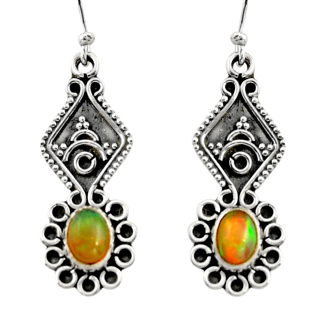 925 silver 3.65cts natural multi color ethiopian opal dangle earrings r14860