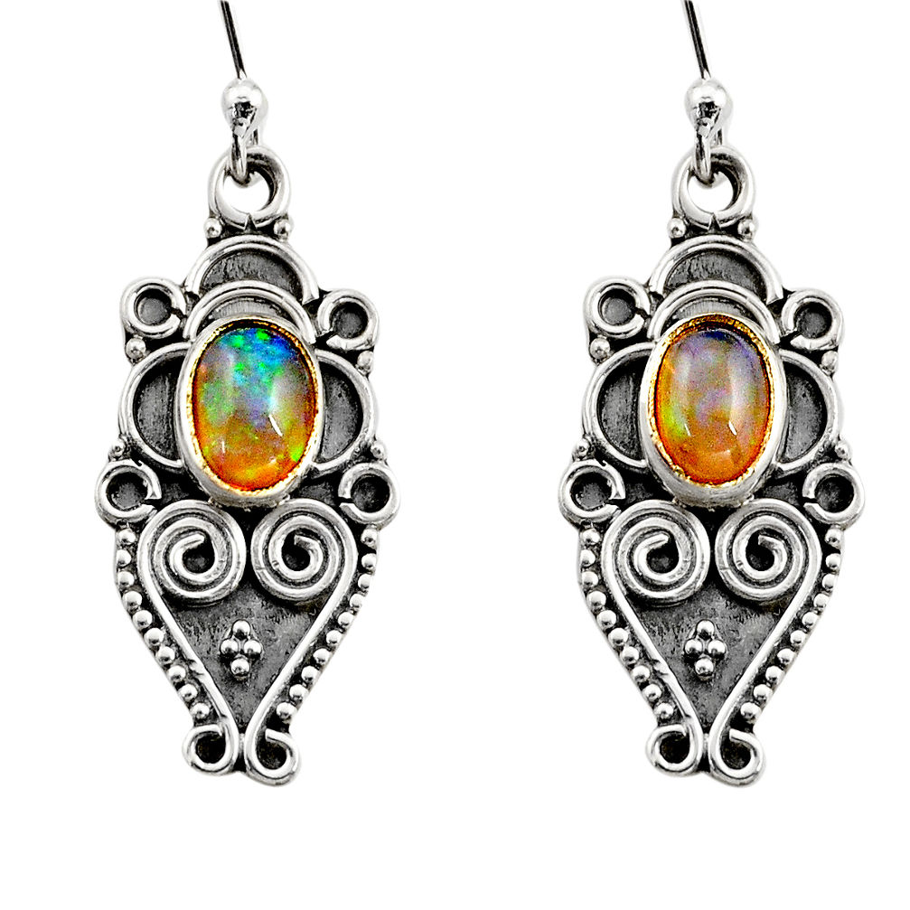 3.51cts natural multi color ethiopian opal 925 silver dangle earrings r14861