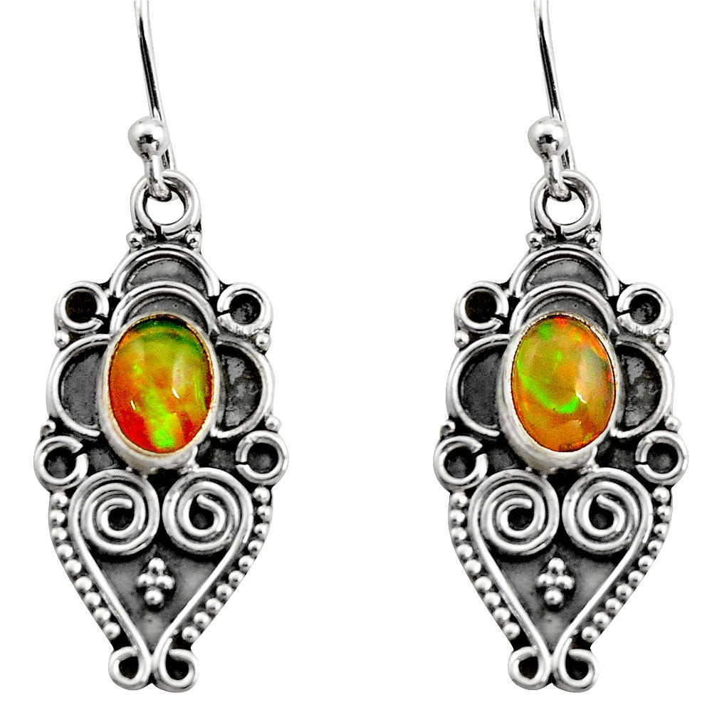 3.51cts natural multi color ethiopian opal 925 silver dangle earrings r14862