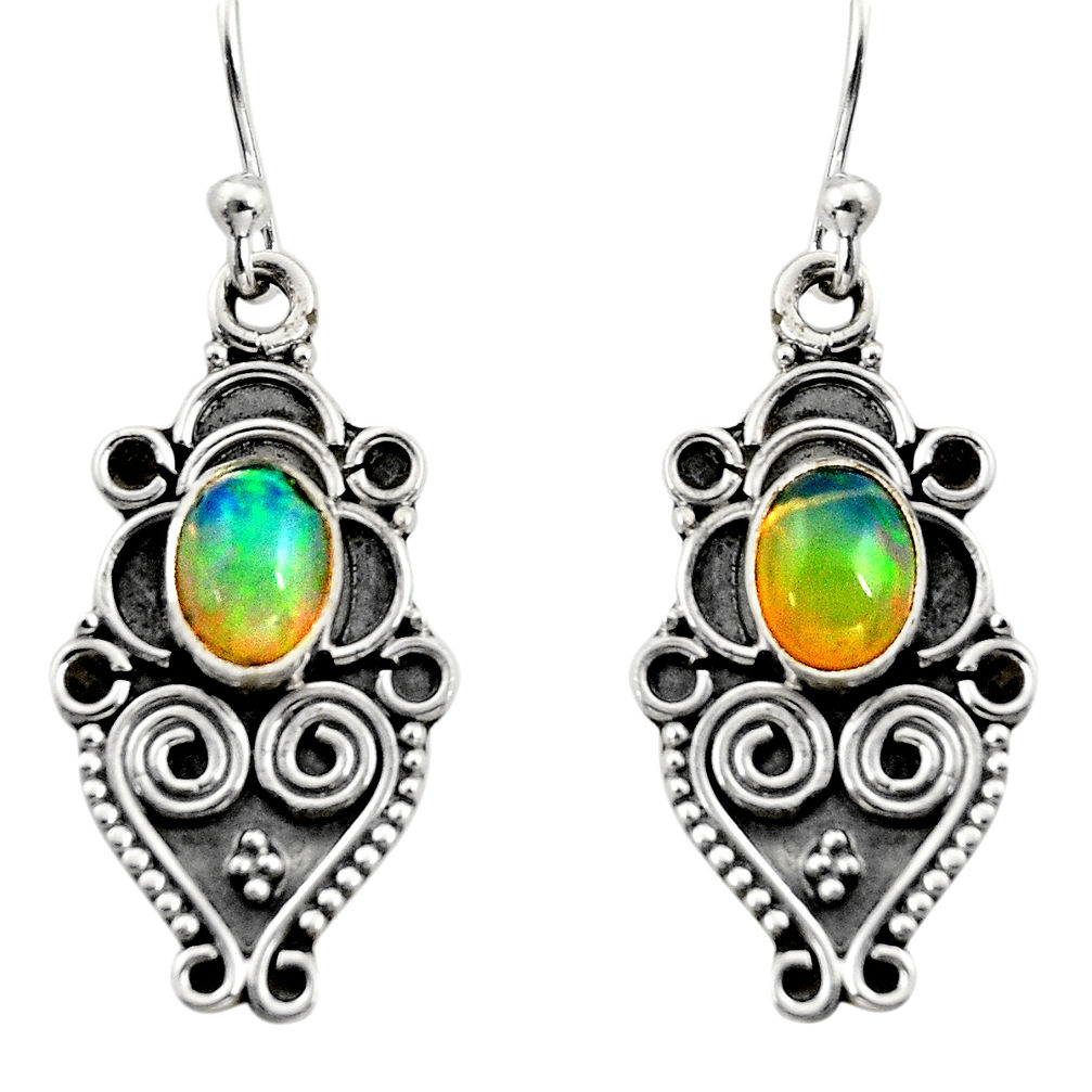 3.32cts natural multi color ethiopian opal 925 silver dangle earrings r14867