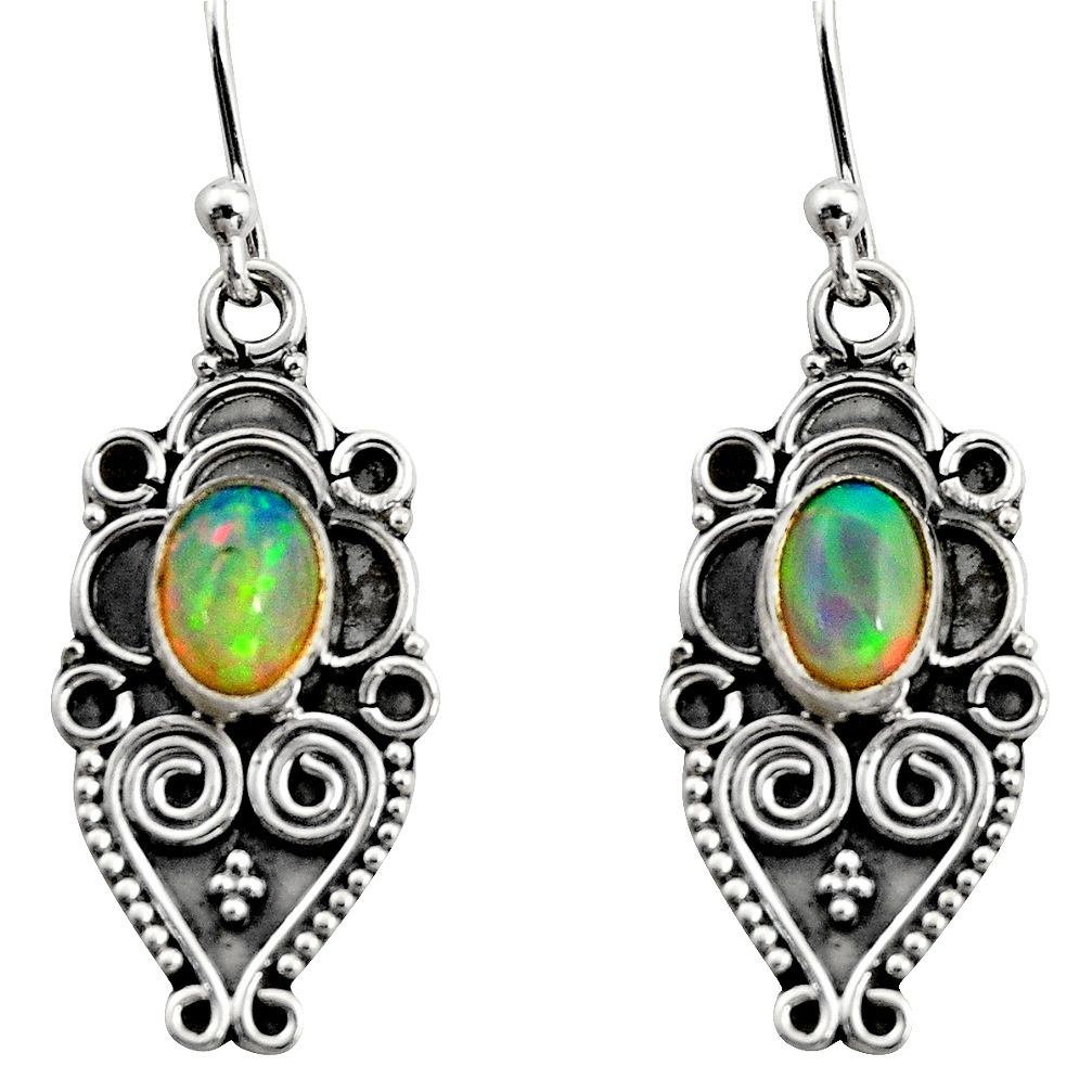 3.30cts natural multi color ethiopian opal 925 silver dangle earrings r14868