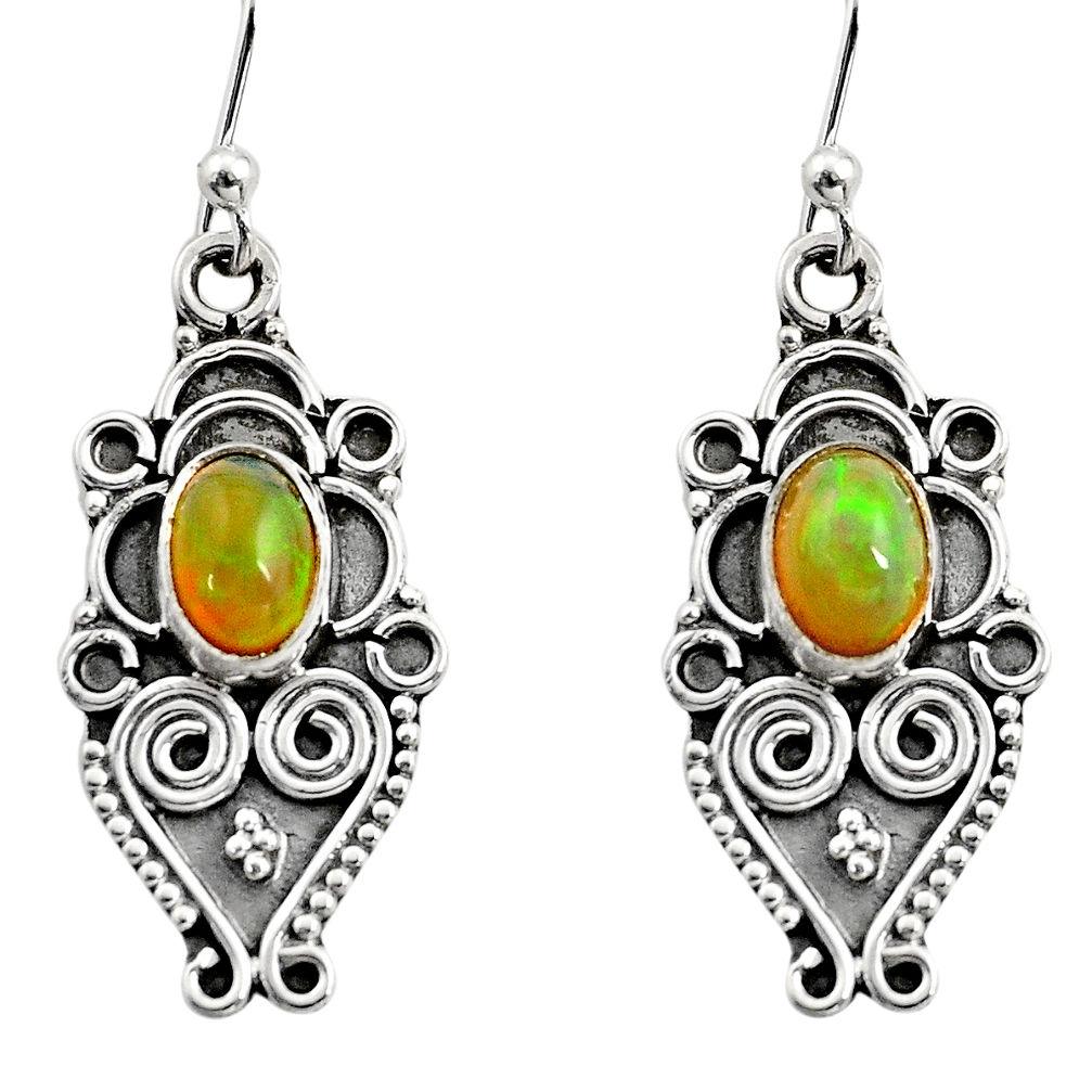 925 silver 3.13cts natural multi color ethiopian opal dangle earrings r14869