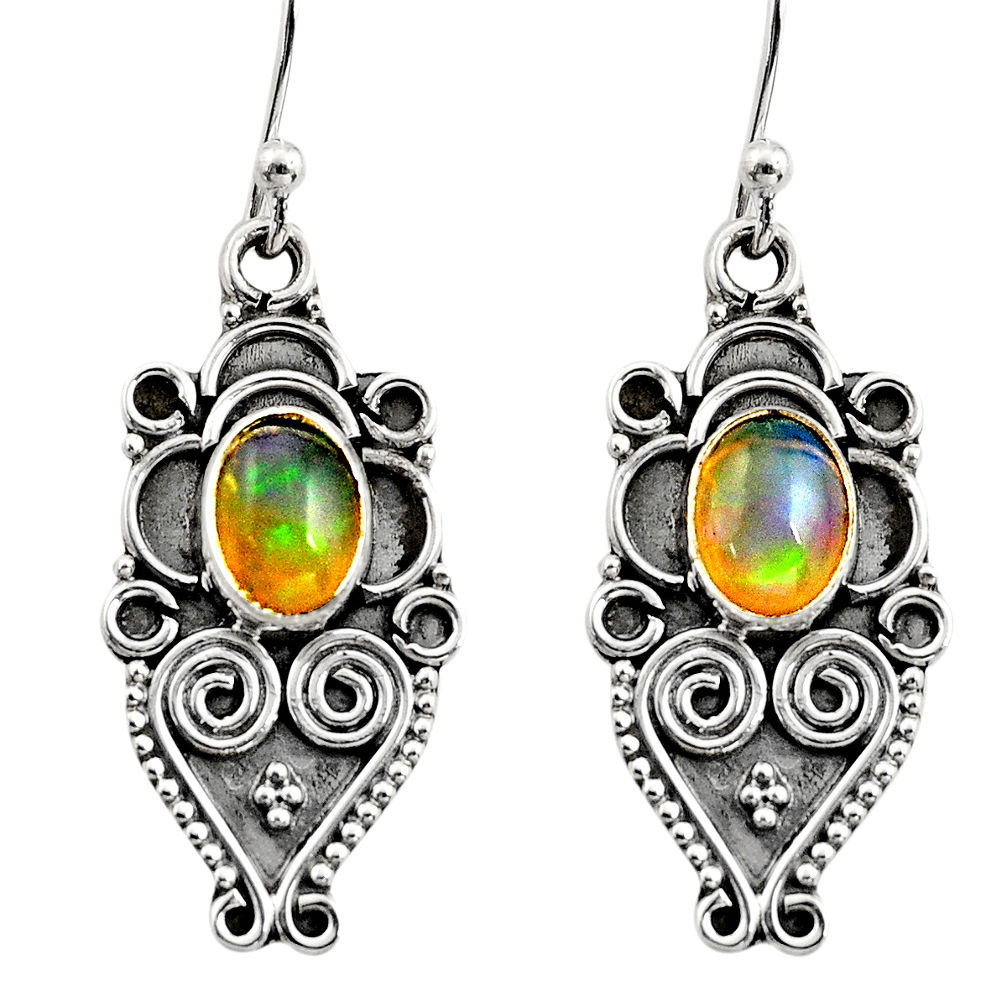 3.12cts natural multi color ethiopian opal 925 silver dangle earrings r14871