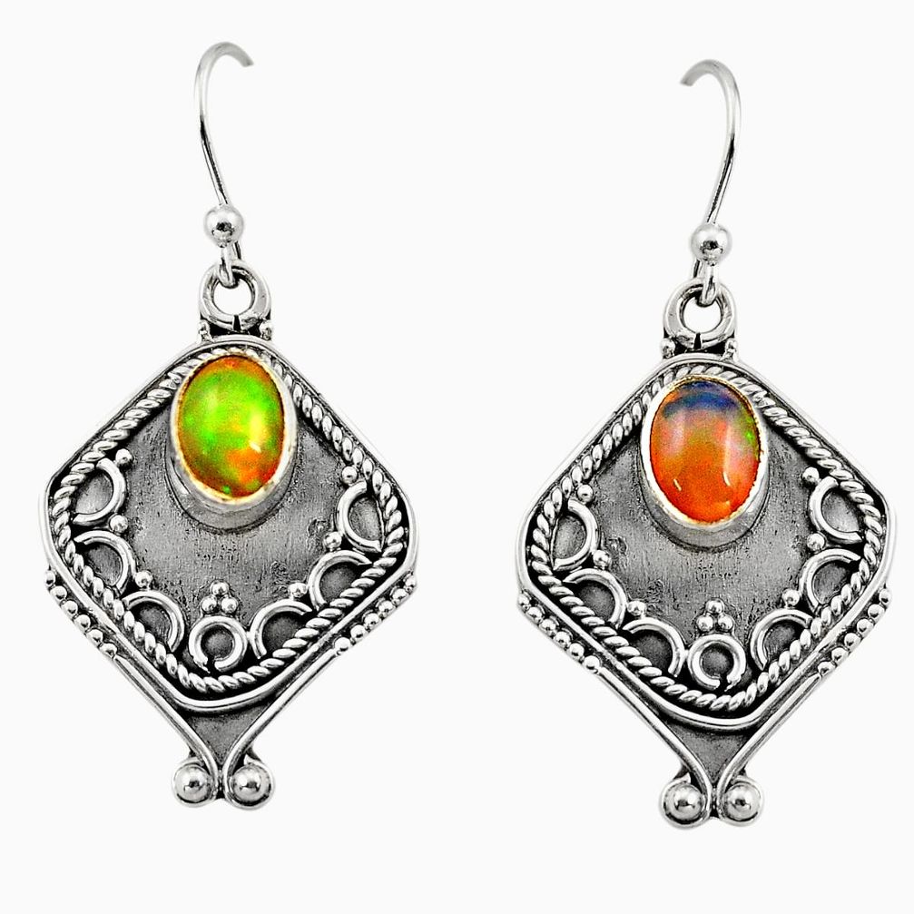 3.02cts natural multi color ethiopian opal 925 silver dangle earrings r14872