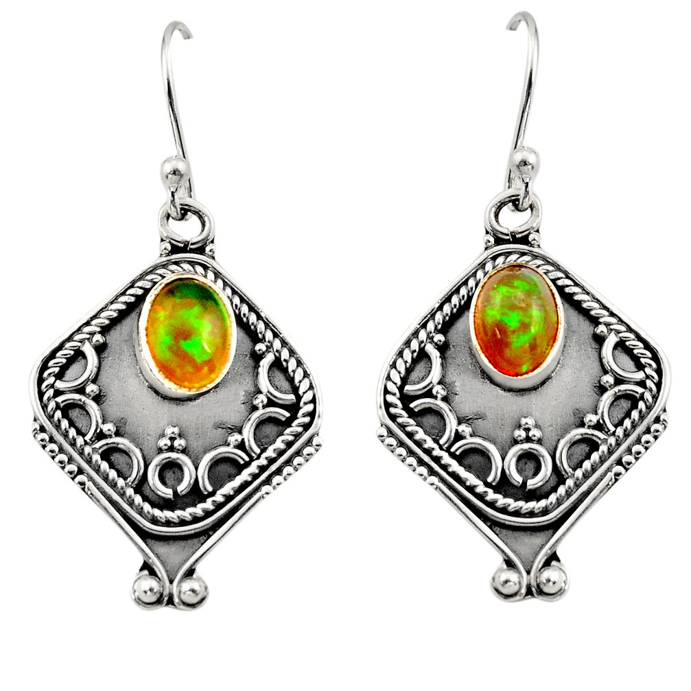 3.19cts natural multi color ethiopian opal 925 silver dangle earrings r14873