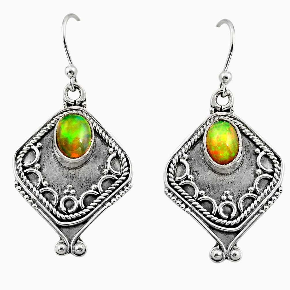 3.19cts natural multi color ethiopian opal 925 silver dangle earrings r14877