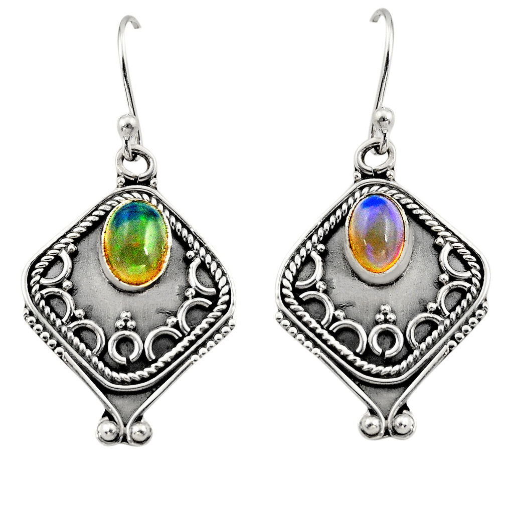 3.19cts natural multi color ethiopian opal 925 silver dangle earrings r14878