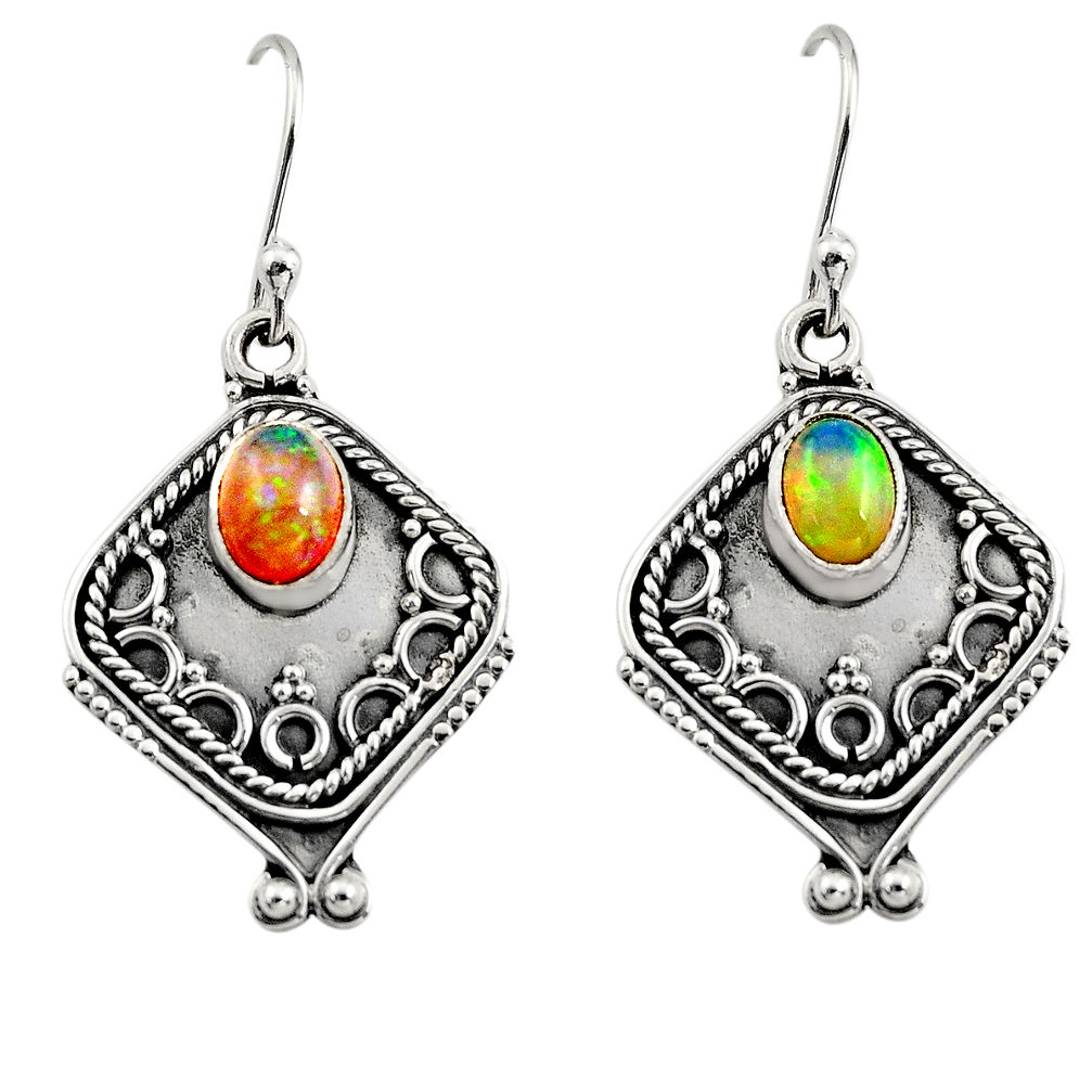 3.19cts natural multi color ethiopian opal 925 silver dangle earrings r14880