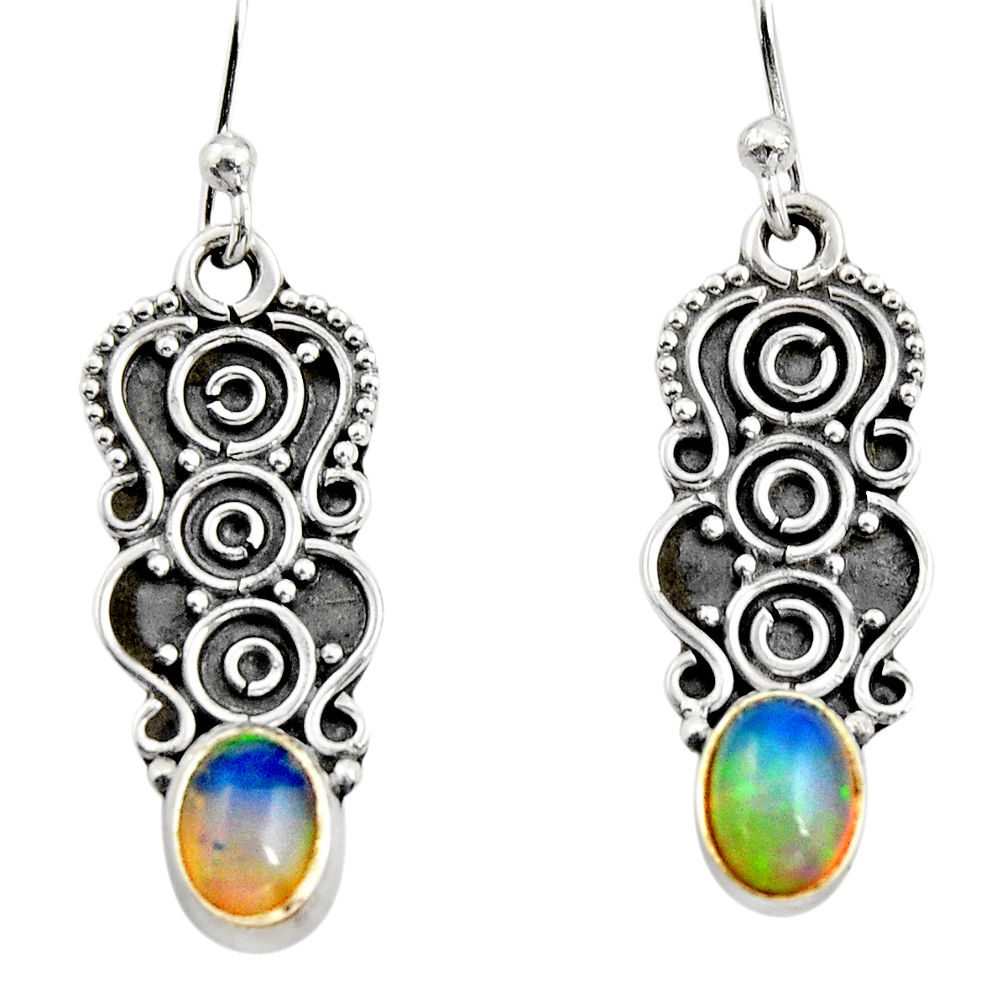 3.29cts natural mult icolor ethiopian opal 925 silver dangle earrings r14881